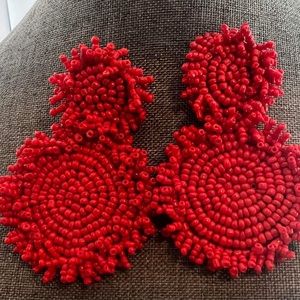 Bohemian Beaded Statement Dangle Stud Earrings Red